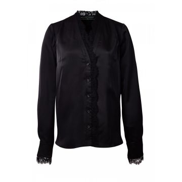Holland Cooper Lace V-Neck Blouse Black Satin