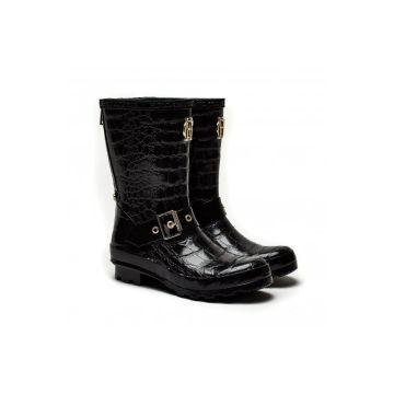 Holland Cooper Short Zip Chelsea Wellington Black Croc