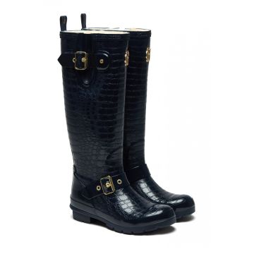 Holland Cooper Sherpa Lined Regency Wellington Navy Croc
