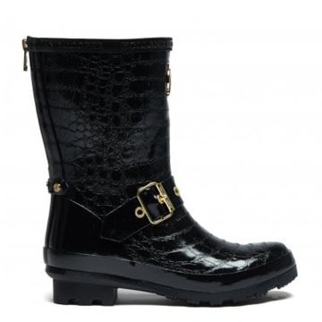 Holland Cooper Sherpa Lined Chelsea Wellington Black Croc