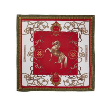 Holland Cooper Regal Horse Silk Scarf Racing Green Heritage Red