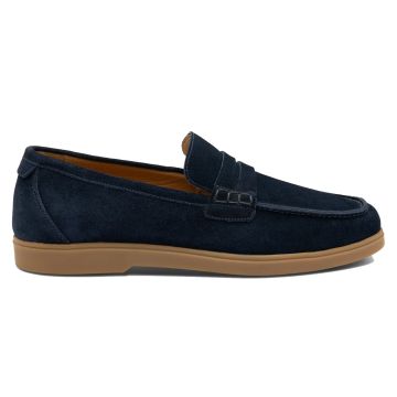 Loake Lucca Navy Suede Saddle Apron Loafer