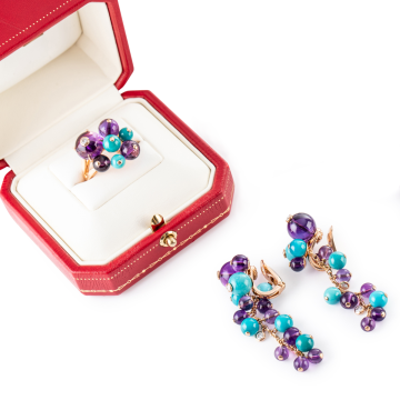 Sandersons Pre Loved Cartier Delices de Goa multistone earrings and ring collection Gold