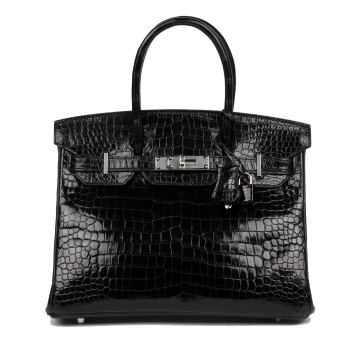 Sandersons Pre Loved Hermes Black Porosus Crocodile Leather Birkin Black