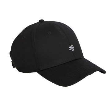 Black cap with white logo on front 