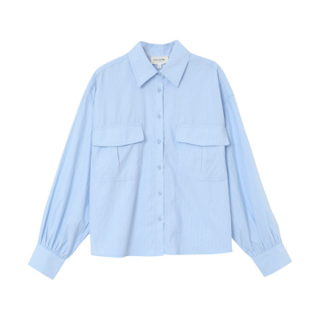 blue stripe shirt with cuff sleeves