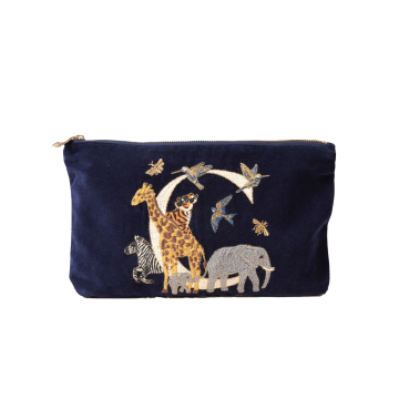 Elizabeth Scarlett Safari Alphabet Navy Velvet Everyday Pouch - C NAVY - N/A