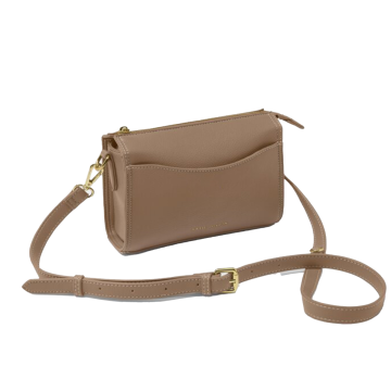 mocha crossbody bag with gold buckles 