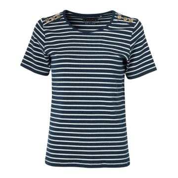 Holland Cooper Padstow Crew Neck Tee Ink Navy Natural Stripe