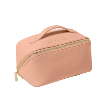 Pink makeup bag with gold zip